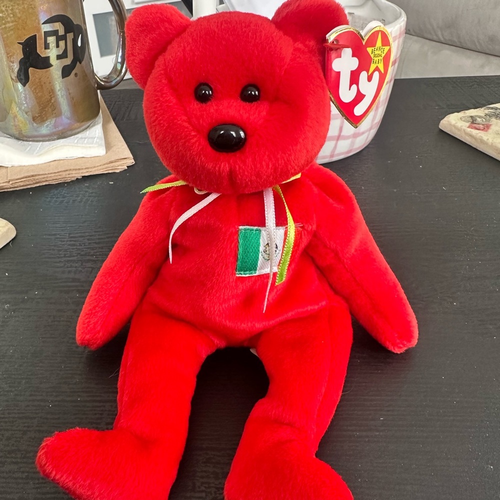 Ty Red Plush Bear with Mexico Flag Patch